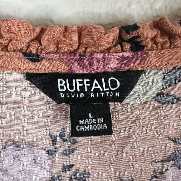 Buffalo by David Bitton Flutter Sleeve Rose Pink Floral Womens Blouse Size L - Picture 3 of 10